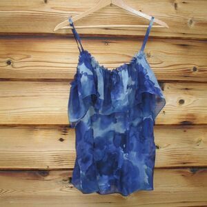Blue Silk Chiffon Tank Blouse Top